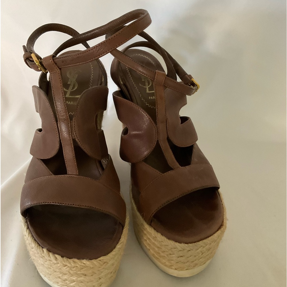 YSL Saint Laurent Brown Platform Sandals 37